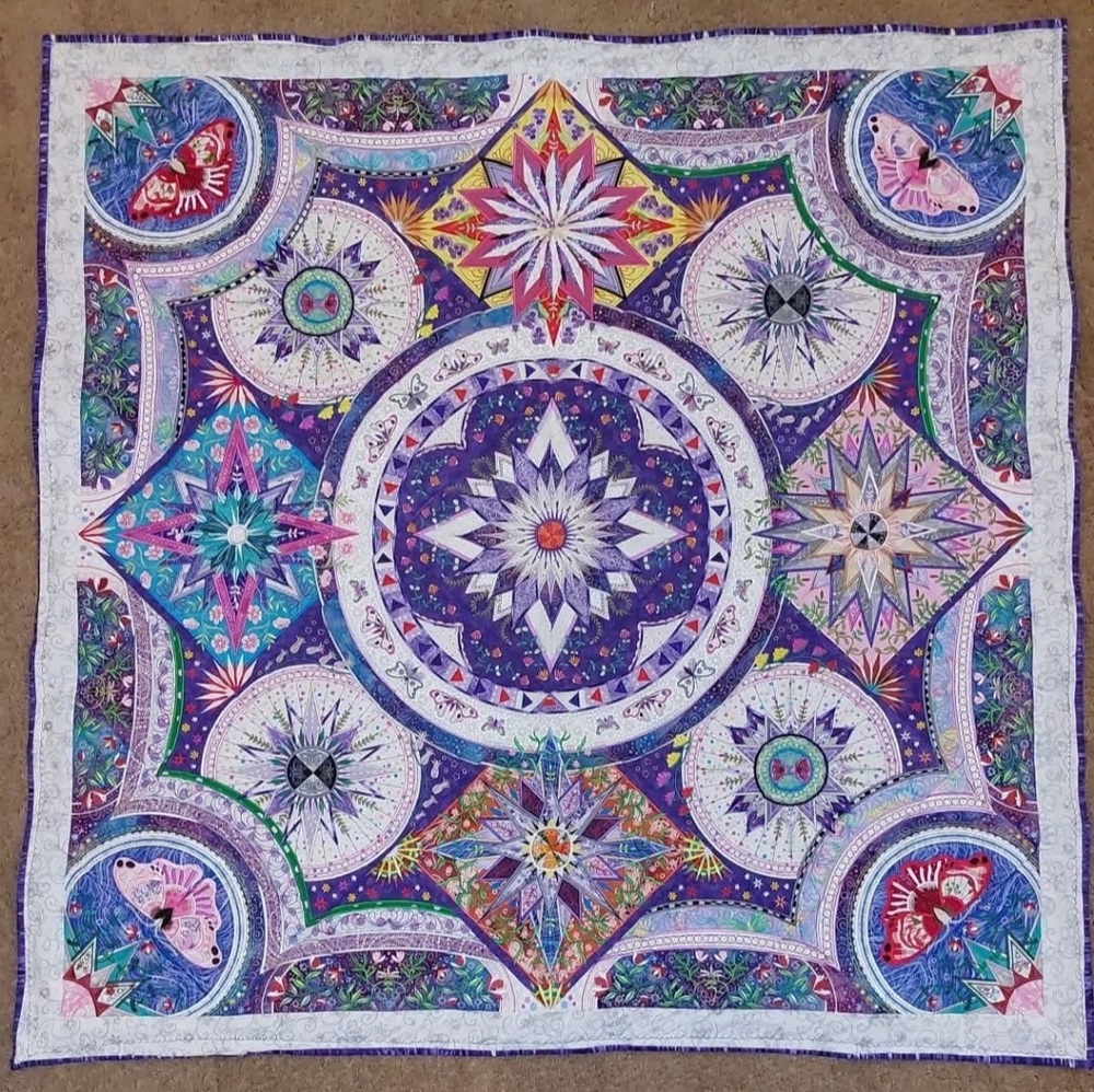 Handmade Mandala Star Lap Quilt 45x45 Purple Boho Patchwork Throw Blanket